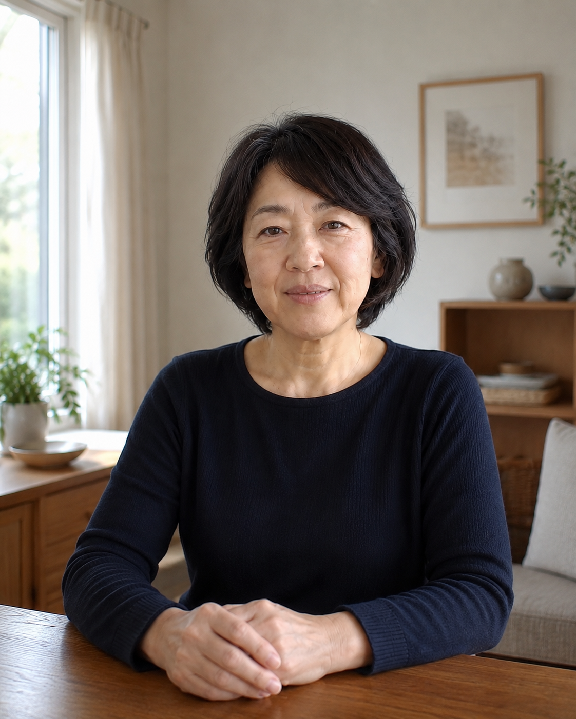 The author of The Japanese Home Manual, at her kitchen table